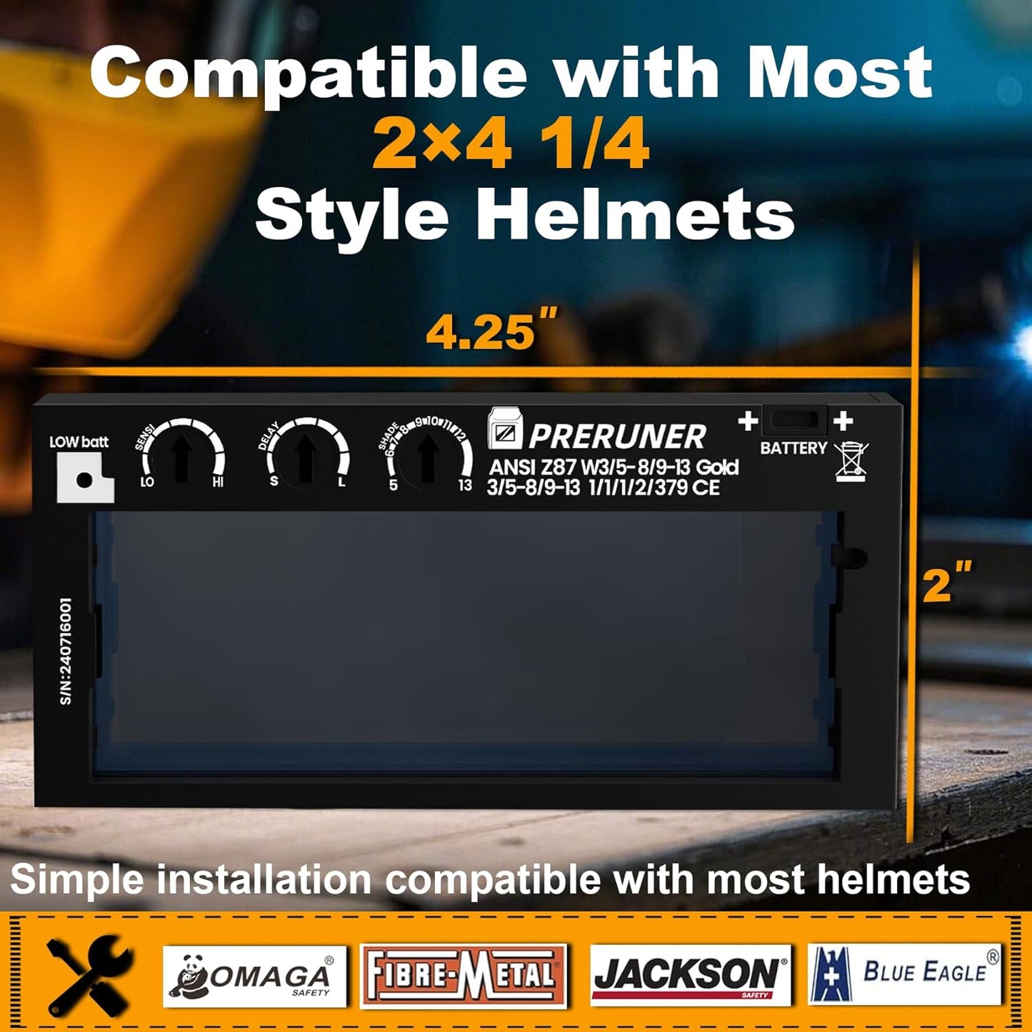 Auto Darkening Welding Lens - Flex Series HD Shade 5-13 | Adjustable 2" x 4 1/4" with Sensitivity & Delay Control