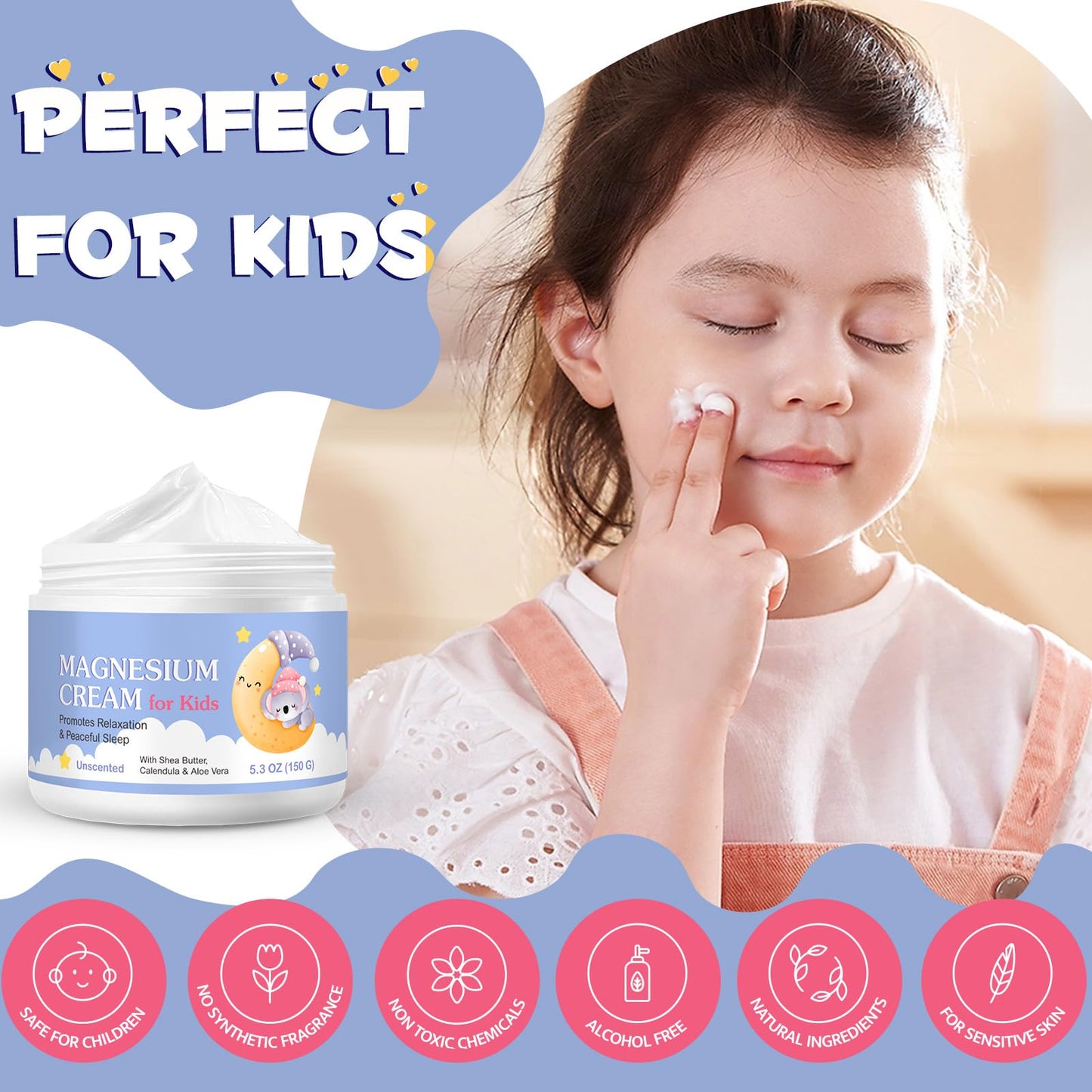 Magnesium Cream for Kids, 5.3 Fl Oz Magnesium Lotion for Sleep, Topical Body Lotion Apply to Feet, Legs, Arms or Joint, Easy to Absorb