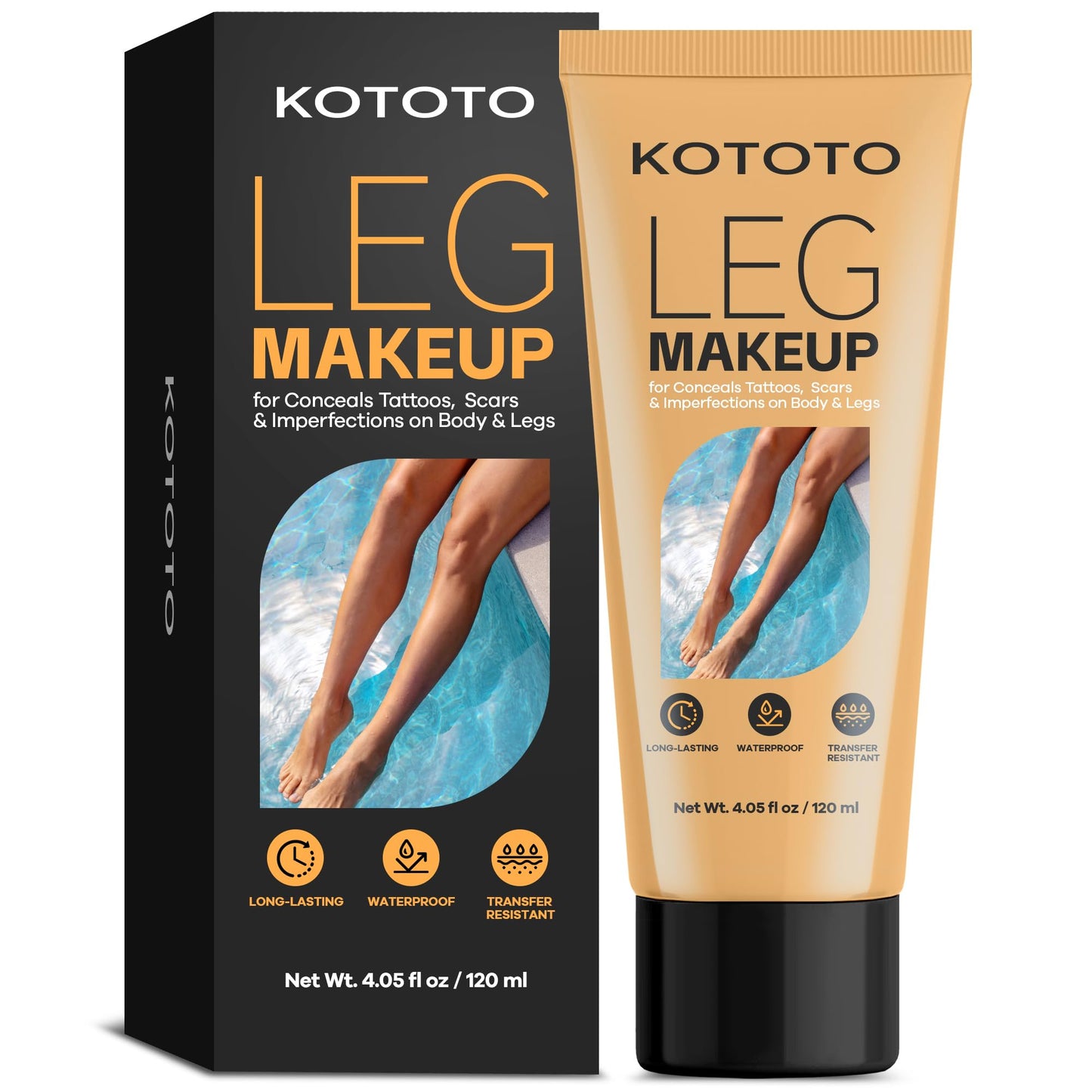 Kototo Tattoo Cover Up Makeup Waterproof (4.05 Fl Oz, Light Brown), Long Lasting Leg & Body Foundation, Leg Makeup Waterproof No Transfer, Body Coverage Perfector for Tattoo, Scar & Skin Imperfections