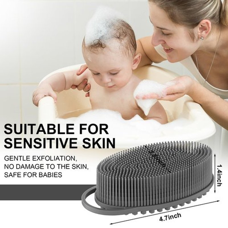 Metene Silicone Exfoliating Body Scrubber with Loop, Body Scrubber for Men and Women, Silicone Loofah for Shower, Soft Silicone Body Scrubber for Shower and Bath Skincare Routine (Gray)