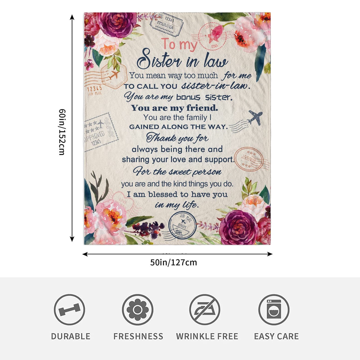 Hcoviv Sister-in-Law Gifts Blanket 60" x 50", Sister in Law Gifts for Women - Funny Present for Sisters Birthday Present Ideas Throw Blankets