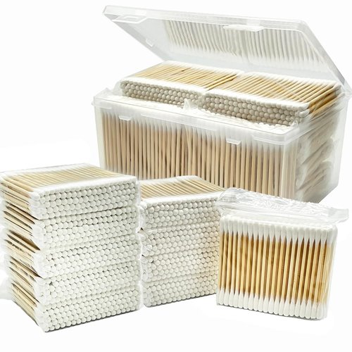 Bamboo Cotton Swabs 1000 Count - Garrelett Natural Organic Cotton Buds For Ear - Ear Sticks with A Storage Box Included - Strong 100% Pure Cotton Stick for Makeup, Daily Cleaning, Pet