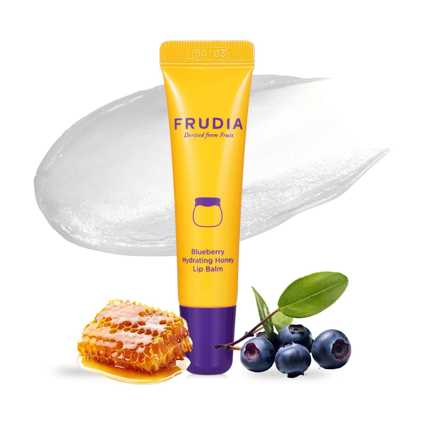FRUDIA Blueberry Honey Lip Balm Tube – Exfoliating & Moisturizing Dewy Korean Lip Balm for Dry Lips made with Jeju Blueberry & Honey Extracts, Collagen‑Boosting, Plumping Hydration, 0.33 fl oz