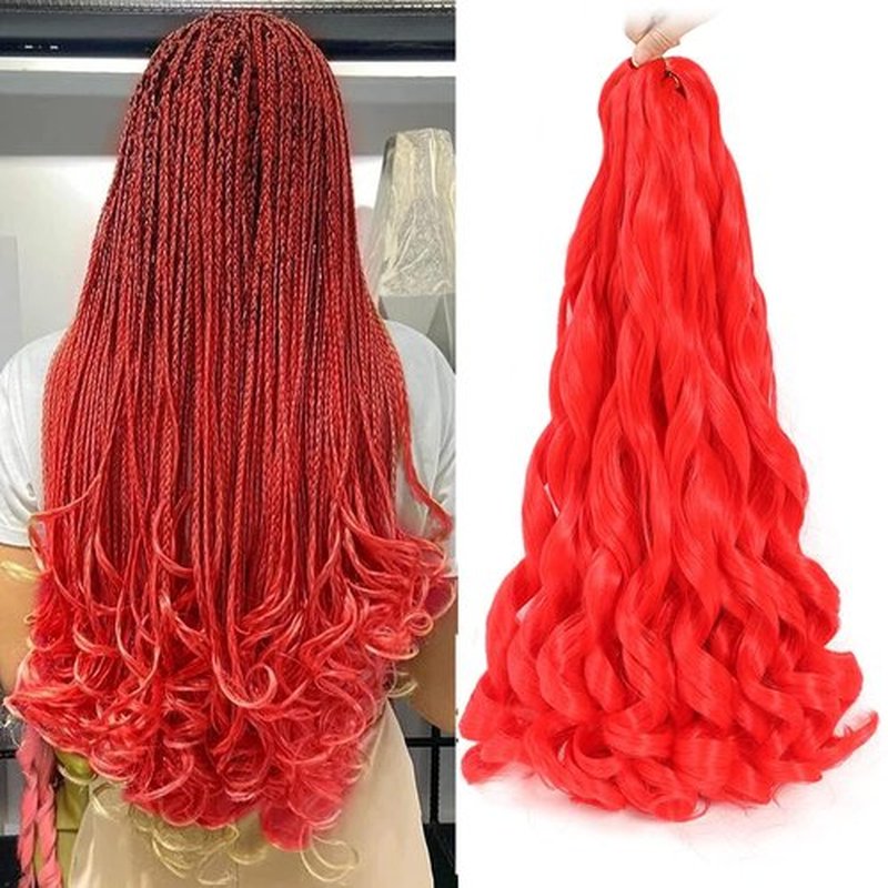French Curly Braiding Hair 24 Inch 2 Packs - Pre Stretched Bouncy Braiding Hair- Loose Wavy Braiding Hair Synthetic Hair Extensions For Black Women(24 inch 2 packs Red)