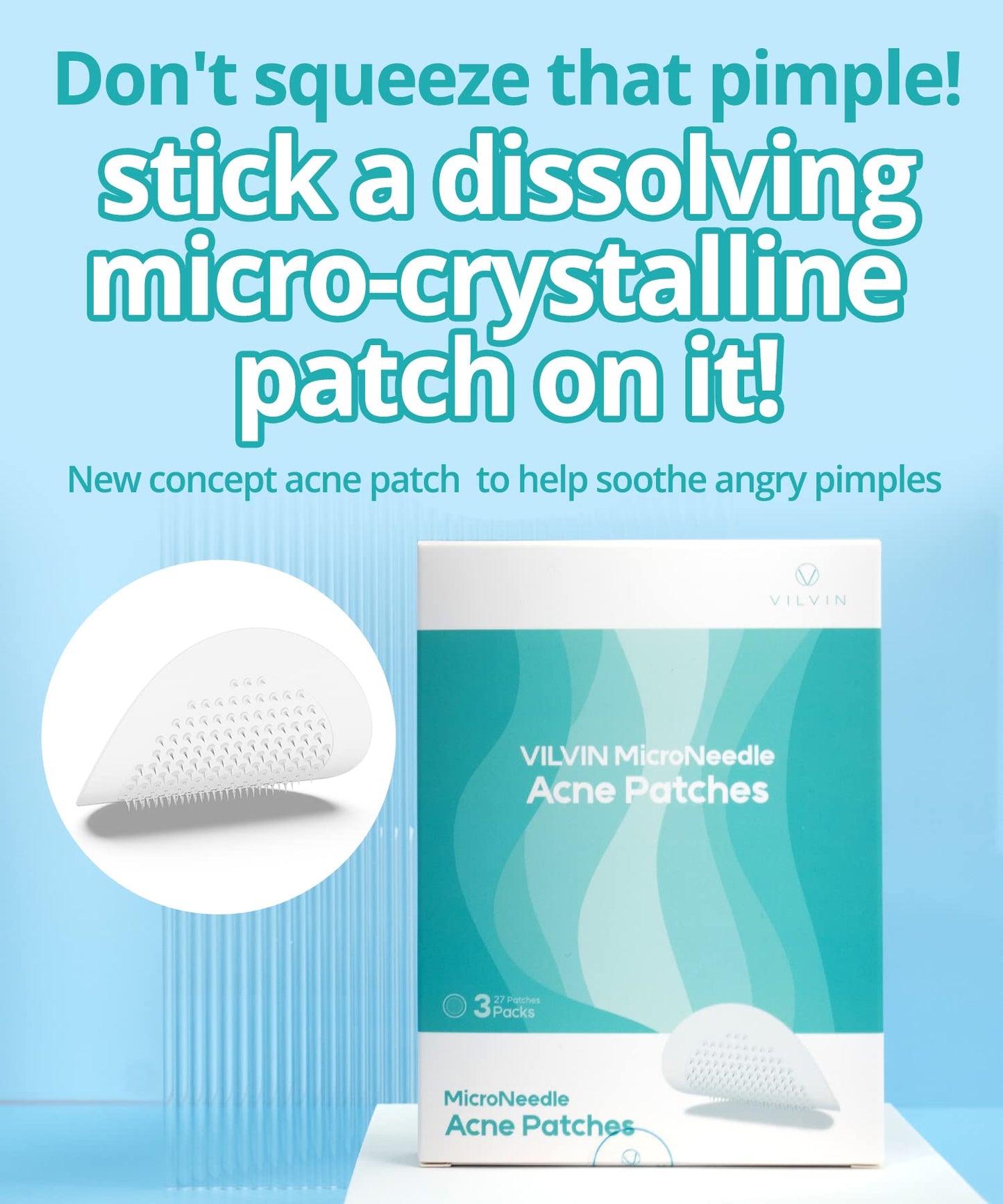 VILVIN Microdart Acne Patch for Deep Blemish - 9 Patches - Dark spot remover for face - Fast Acting Microdart Pimple Patches for face - Hyaluronic Acid, Tea Tree