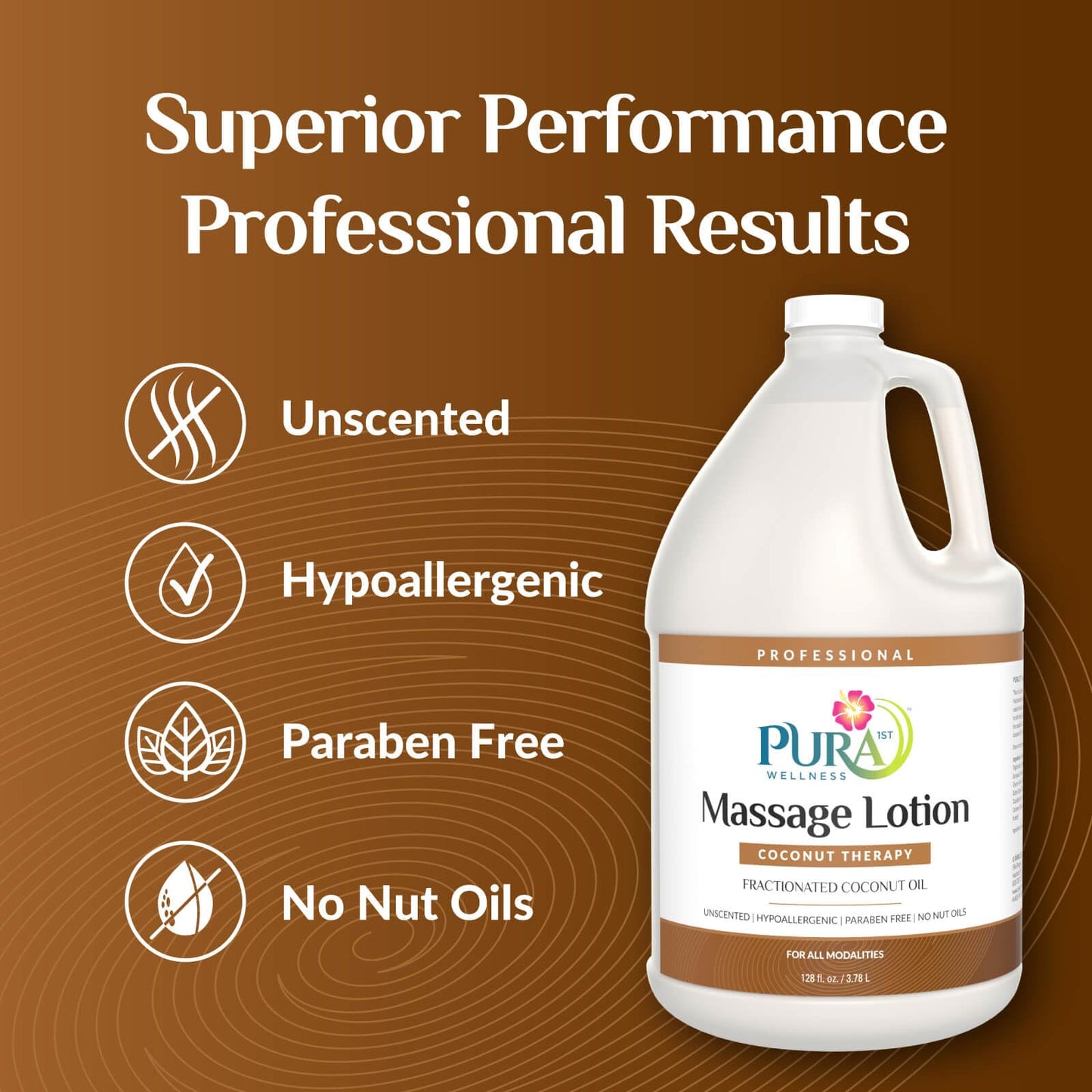 Pura 1st Coconut Therapy 1 Gallon Massage Lotion, Coconut Oil, Professional, Massage Therapy, Deep Tissue, Unscented, Natural Ingredients, Skin Hydrating, Moisturizing, Muscle Relief, for Bruising