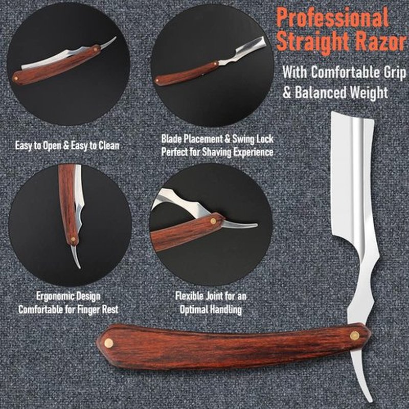 Straight Razor with Strope - Professional Straight Edge Barber Razor Premium Stainless Steel Shaver Razor with Shaving Strop for Men Home & Salon Grooming Using (NO.157)