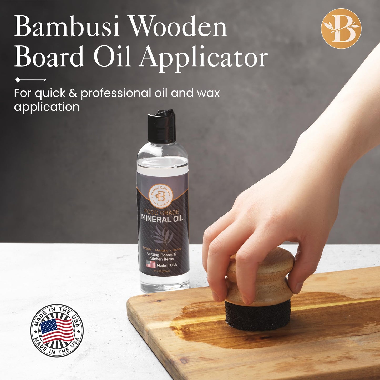 Cutting Board Oil Applicator Brush - Bamboo Wood Oil Brush for Applying Mineral Oil, Wax, Conditioner & Butcher Block Oil on Cutting Boards, Bamboo Boards, Wooden Utensils, Kitchen Maintenance Tool