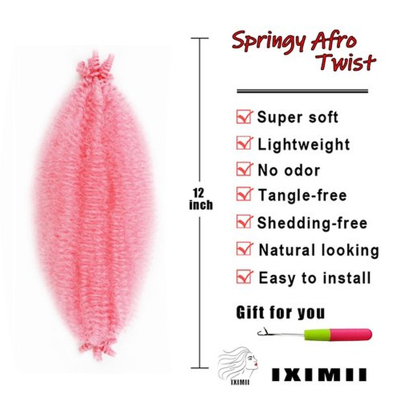 IXIMII 6 Packs Hot Pink Pre-Separated Springy Afro Twist Hair 12 Inch Soft Pre-Separated Marley Braiding Hair Pre-Fluffed Synthetic Hair Extensions for Distressed Faux Locs,Spring Twists,Passion Twist