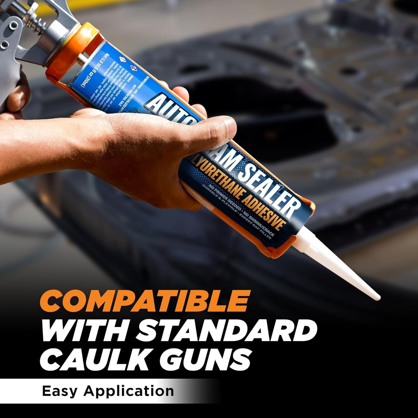 Professional Automotive Seam Sealer - Paintable Quick-Set Polyurethane for Metal Surfaces | 2 Pack, Includes Gloves & Tip - Black