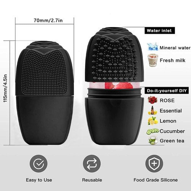 KOGITI Ice Mold for Face, Ice Roller for Face & Eye, Beauty Facial Ice Rollers Ice Holder Mold Face Puffiness Relief Massage Skin Care Tools, Ice Facial Cube (Brush-Black)