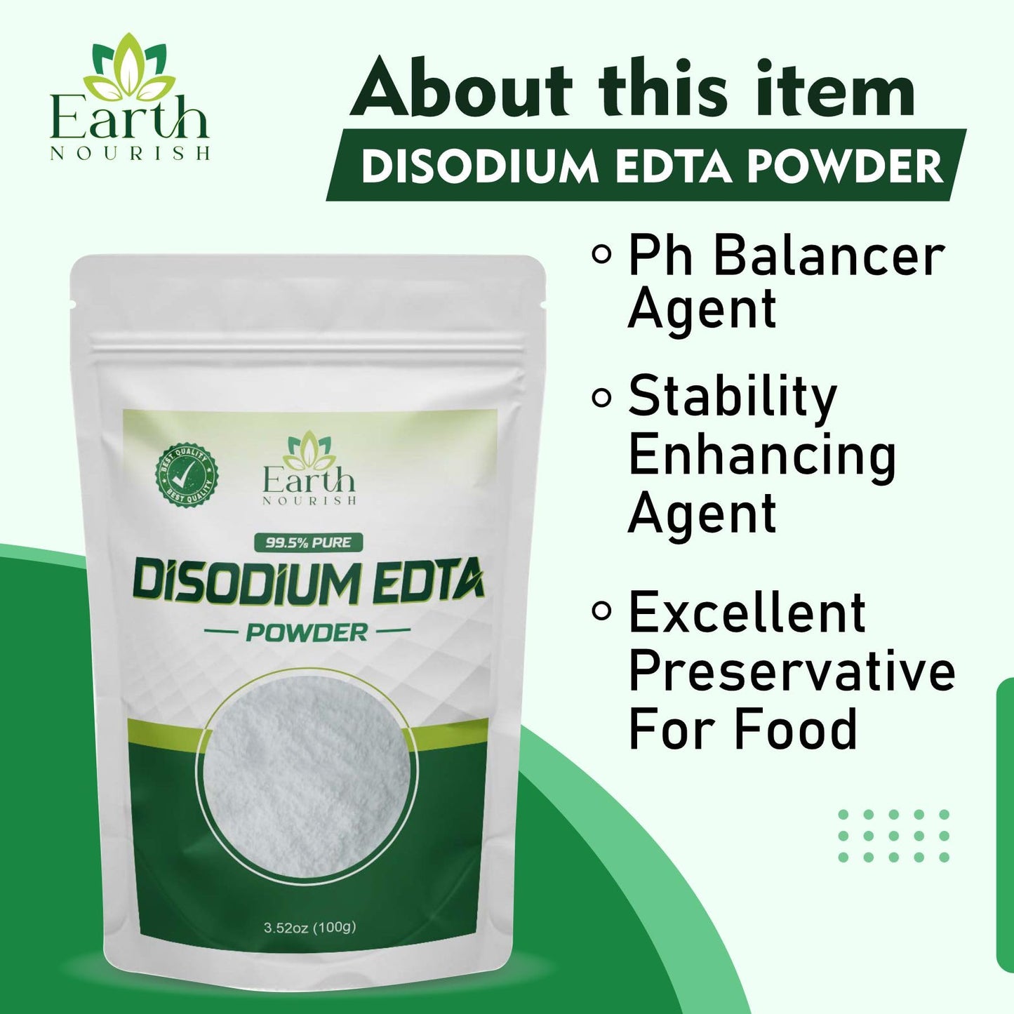 Earth Nourish Disodium EDTA - 3.52 Oz / 100g | Pure Cosmetic Grade Raw Material White Crystalline Powder for DIY Body Soaps, Hair Shampoo & Conditioner, Facewashes Foam Builder & Cleanser