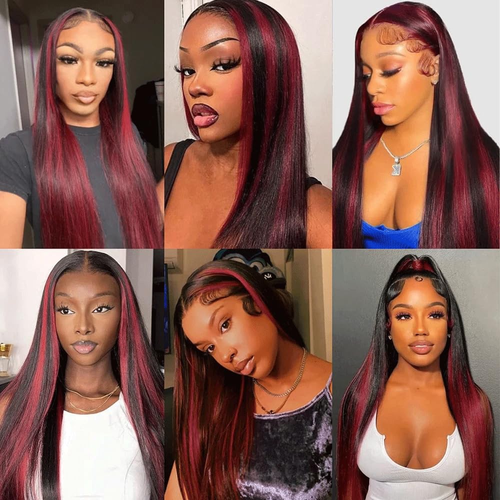 P1B99J Bundles Highlight Straight Human Hair Bundles Two Tone Mixed With Burgundy Bundles 3 Bundles 8 8 8 Inch Wine Red Straight Bundles Hair Weave 99J Bundles