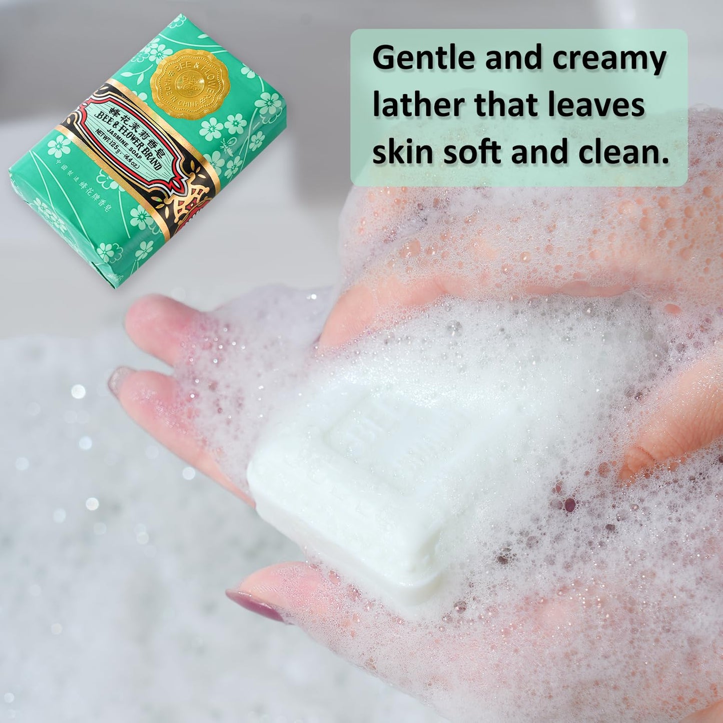 Bee & Flower Soap Bar Jasmine Soap Moisturizing Bath Bar Soaps Nourishes Your Skin 4.4 oz(Pack of 4)