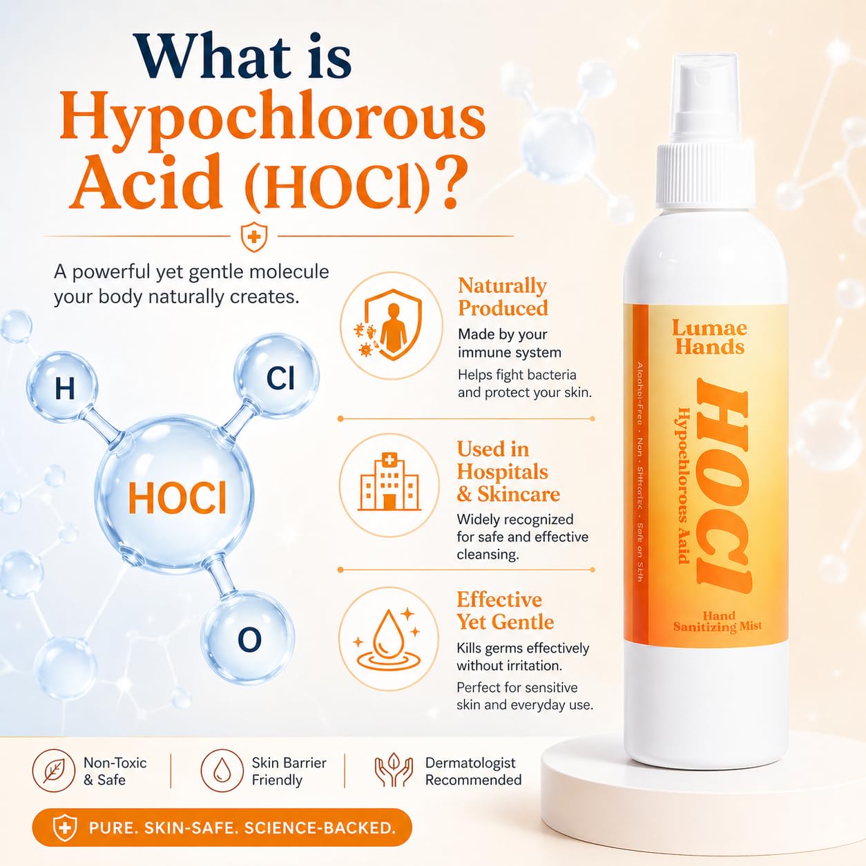 HOCl Hand Sanitizing Mist Spray – Hypochlorous Acid Hand Sanitizer Spray, Alcohol-Free Gentle Hand Mist, Unscented Non-Toxic Travel Size Bottle for Hands & Skin, Natural Hands Sanitizer – 8 Fl Oz