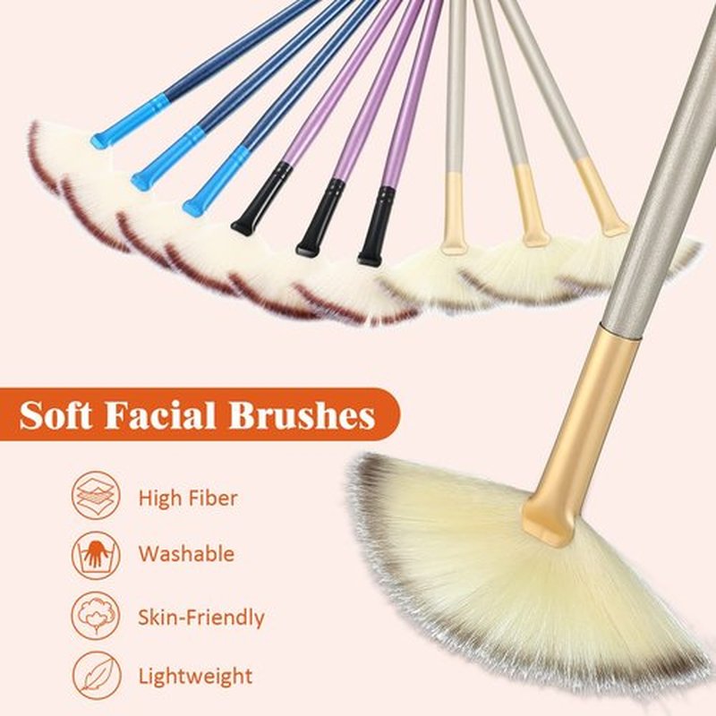 9 Pieces Facial Brushes Fan Mask Brushes, Soft Facial Applicator Brushes Tools for Peel Glycolic Mask Makeup for Mud Cream (Blue, Purple, Champagne)