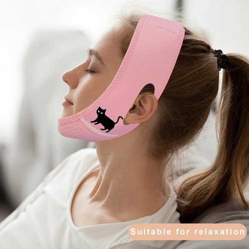 Yuibthr Chin Strap for Sleeping, V Line Lifting Mask, Halloween Decorations Black Cat, Reusable Face Strap, Jaw Exerciser, (pink)