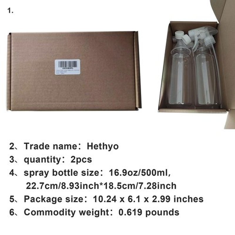 Plastic Spray Bottles Empty Spray Bottle 16.9oz/500ml 2 Pack Heavy Duty Spraying Bottles Mist/Stream Water Bottle for Cleaning Solutions, Essential Oils, Hair, Cooking (Clear)