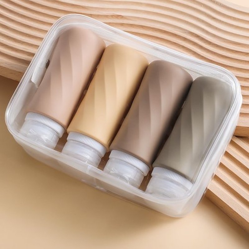 kuangre Travel Bottles for Toiletries, Tsa Approved 3.3oz Portable Travel Bottles, BPA Free Leak Proof Squeezable Silicone Travel Size Containers, Travel Accessories with Clear Toiletry Bag (4 Pack)