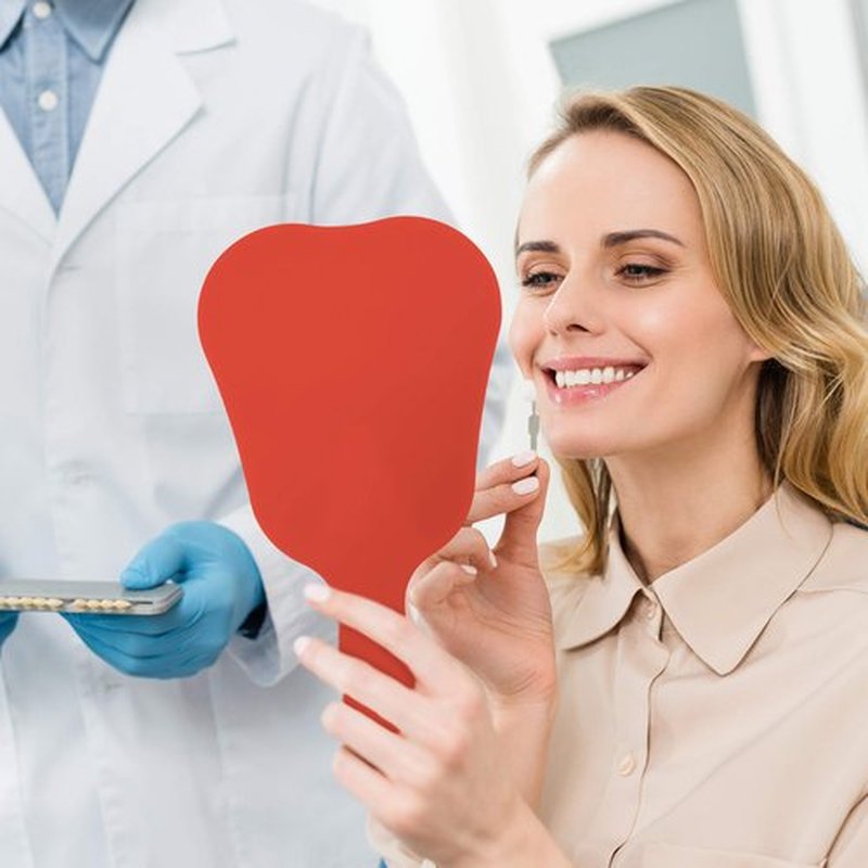 Annhua Dental Hand Mirror Small Handheld Mirrors with Handle Red, Tooth Shaped Mirror Hand Held Makeup Face Mirror for Salon|Dentist Clinic|Barber|Hairdressing