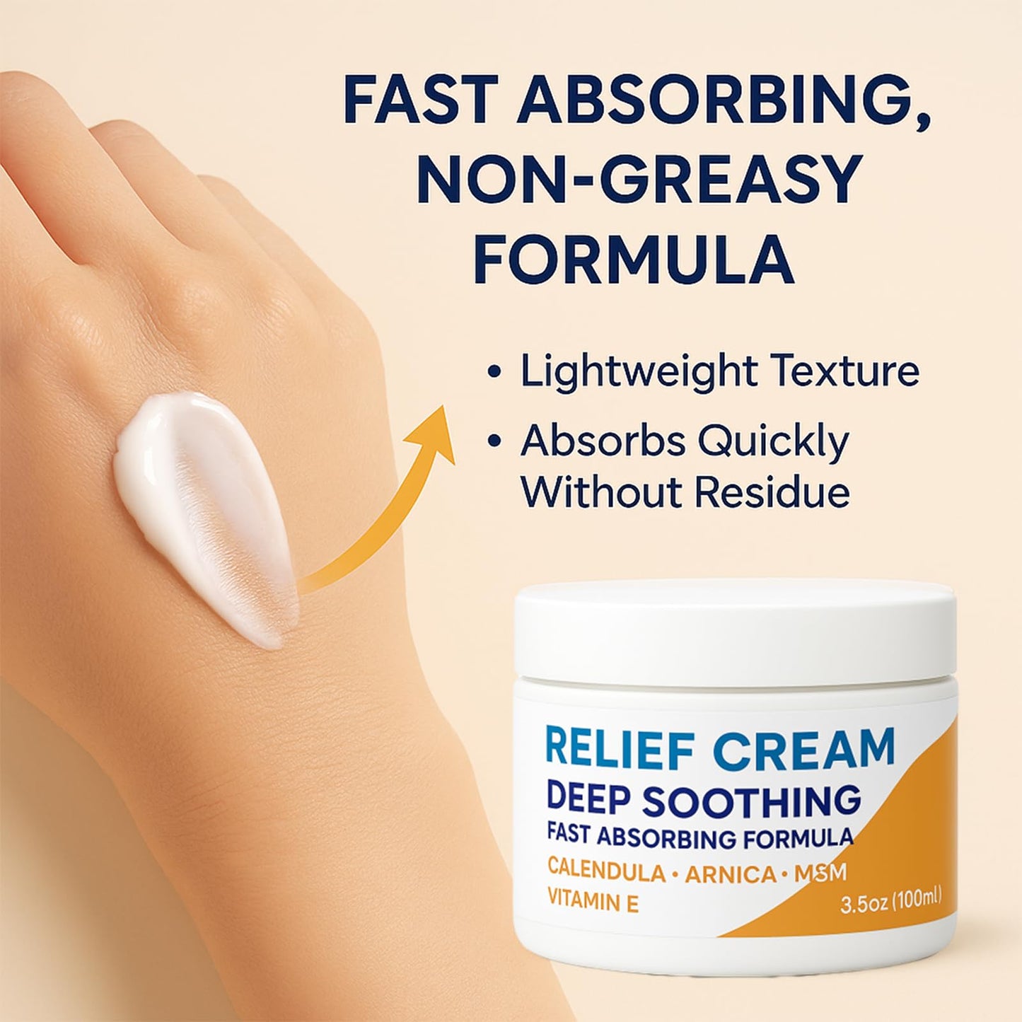 Huatsing Carpal Tunnel Relief Cream 3.5 oz/100ml, Herbal Nerve Relief Cream for Hands & Wrists, Non-Greasy Formula with Arnica, Emu Oil and Turmeric Oil, Fast-Absorbing for Daily Comfort