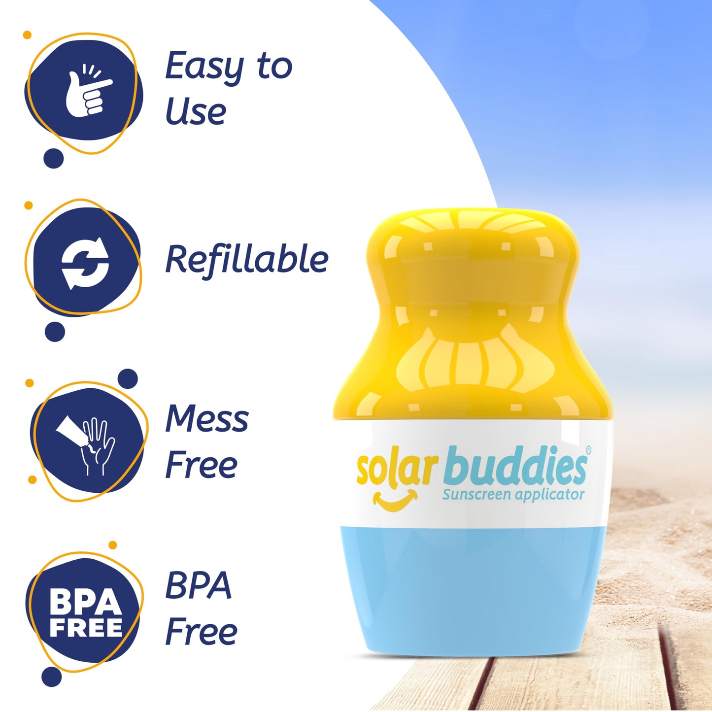 Solar Buddies Sunscreen Applicator – Blue & Pink Duo – BPA-Free Refillable Roll-on Sponge for Sunscreens & Lotions – For Kids, Adults & Families – 3.4Fl Oz – Perfect for Travel
