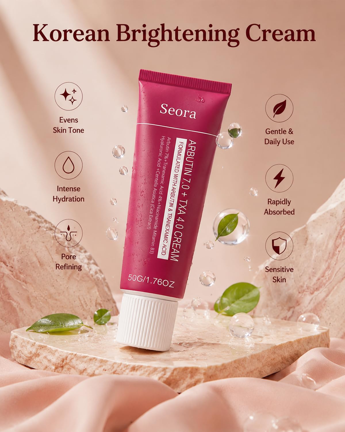Korean Brightening Skincare Arbutin Cream, Moisturizer Hydrates, Evens Tone for Face Body and All Skin Types (2PCS)