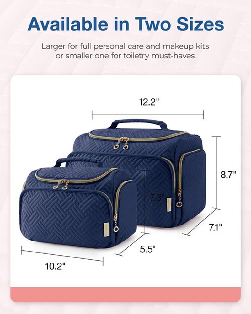 BAGSMART Travel Toiletry Bag, Large Wide-open Travel Bag for Toiletries, Makeup Cosmetic Travel Bag with Handle, Navy-Medium