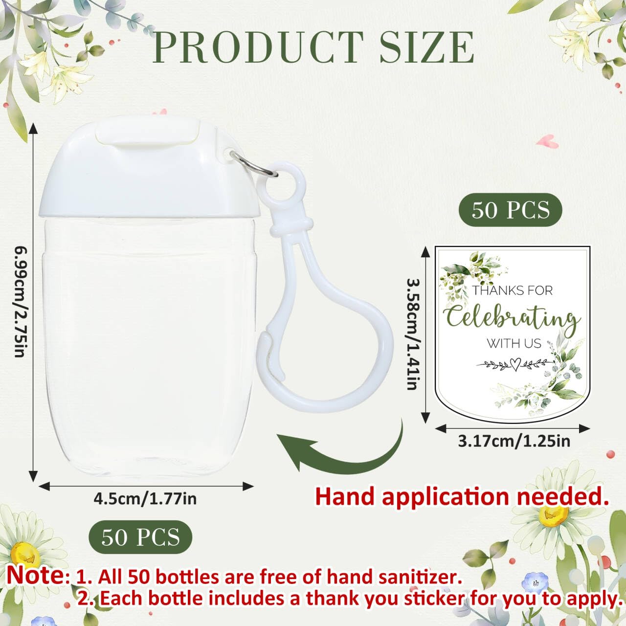 Ohmique 50Pcs Mini Hand Sanitizer Bottles Bulk with Thank You Labels (Sanitizer Not Included) - Wedding Favors - Personalized Wedding Favors for Guests