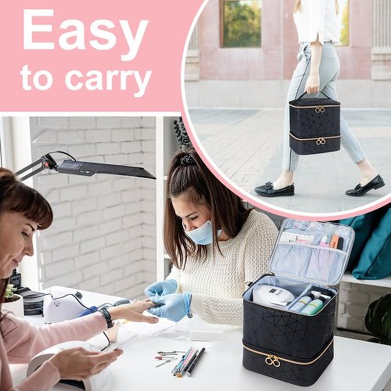 Uross Nail Polish Organizer Bag Holds 30 Bottles Nail Polish & Nail Kit -Nail Polish Storage Organizer Nail Polish Bag Nail Supplies Organizer Case for nail tech - Black