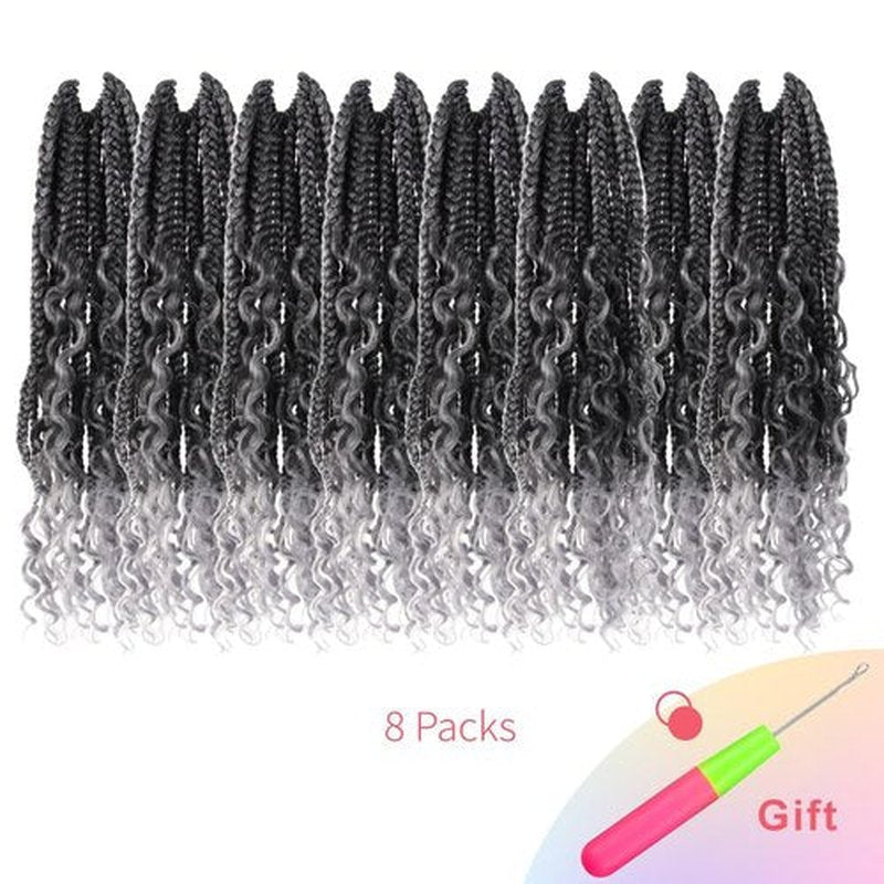 Niseyo Goddess Box Braids Crochet Hair 16 Inch 8 Packs Short Crochet Box Braids Pre Looped Curly Ends Gray Boho Style Synthetic Hair (Tgrey/Ombre Grey)