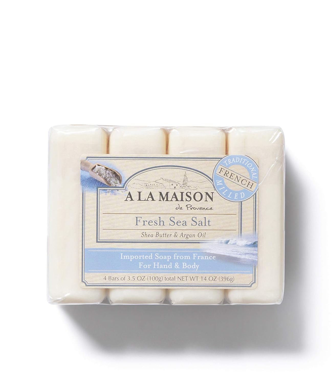 A LA MAISON Fresh Sea Salt Bar Soap - Uses: Hand and Body, Triple Milled, Essential Oils, Biodegradable, Plant Based, Vegan, Cruelty-Free, Alcohol & Paraben Free (12 Bars of Soap, 3.5 oz)
