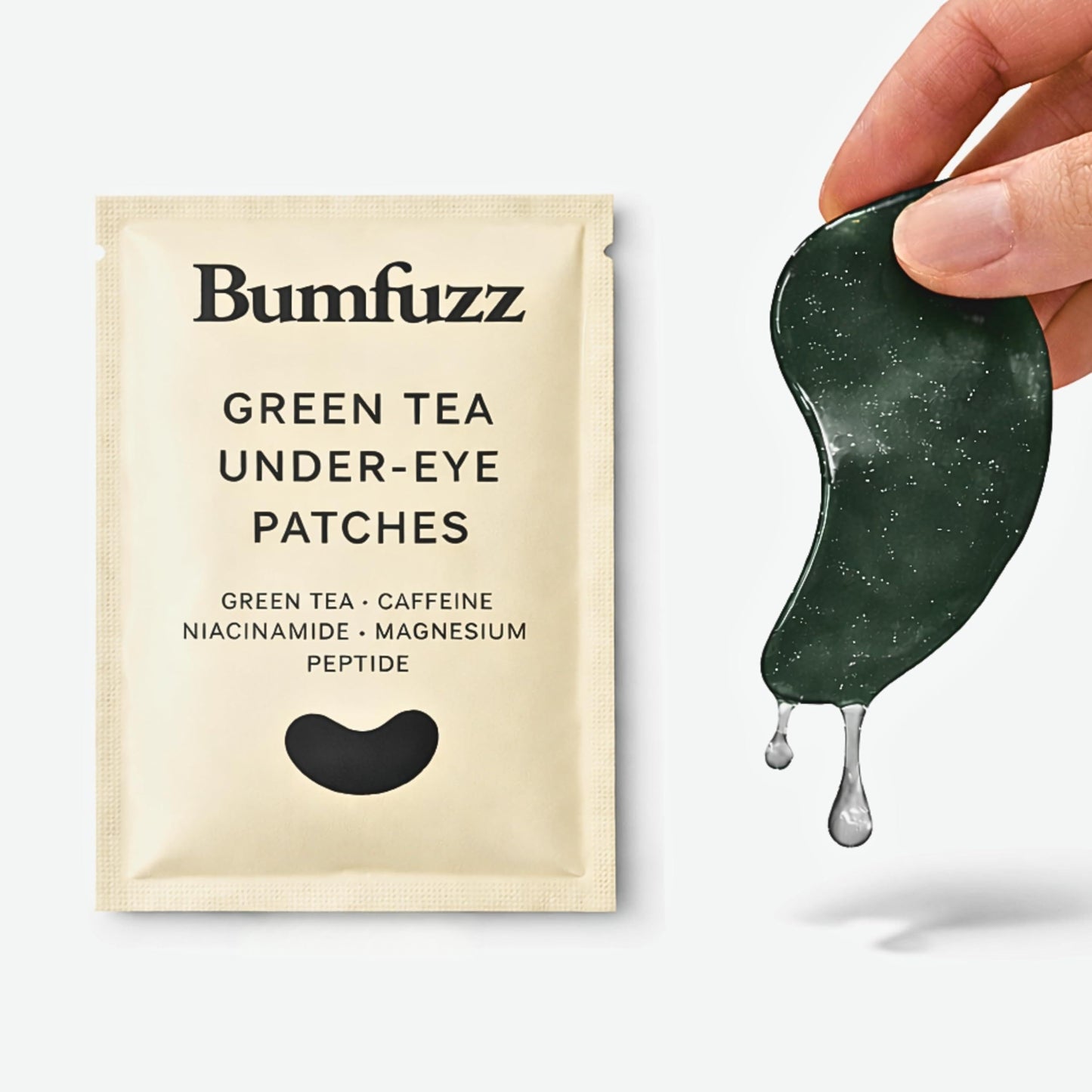Bumfuzz Green Tea Under-Eye Patches (12 Pairs) | Depuff & Brighten Eye Gel Patches for Dark Circles & Tired Eyes | Plant-Based, Vegan with Caffeine, Niacinamide, Magnesium & Vegetable Peptides