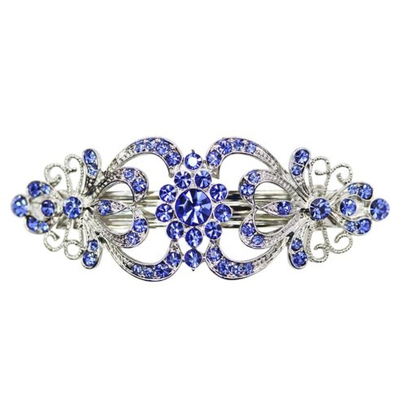 Faship Gorgeous Blue Crystal Hearts And Floral Hair Barrette