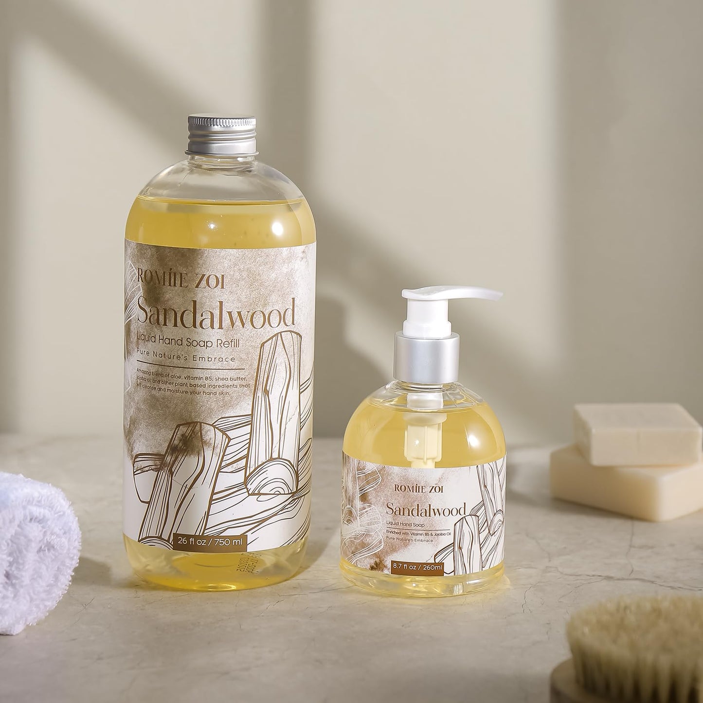 ROMIIE ZOI Liquid Hand Soap Refill, Sandalwood,Gentle & Moisturizing Formula, 750 ML/ 26 FL OZ