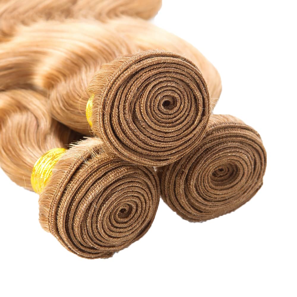 Color 27 Human Hair Bundles Honey Blonde Body Wave Bundles Human Hair 8A Grade Brazilian Unprocessed Virgin Hair 3 Bundles 8 10 12 Inch Color 27 Bundles Human Hair
