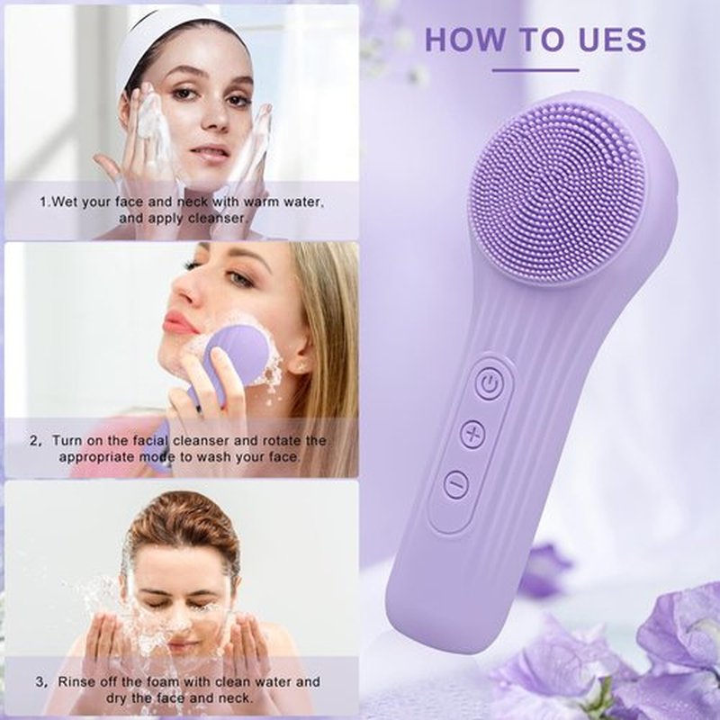 Feoflen Silicone Face Scrubber Exfoliator, Silicone Face Wash Brush for Men & Women, Ipx7 Waterproof Rechargeable Facial Cleaner for Deep Cleansing, Exfoliating, Massage Face Scrubber (Purple)
