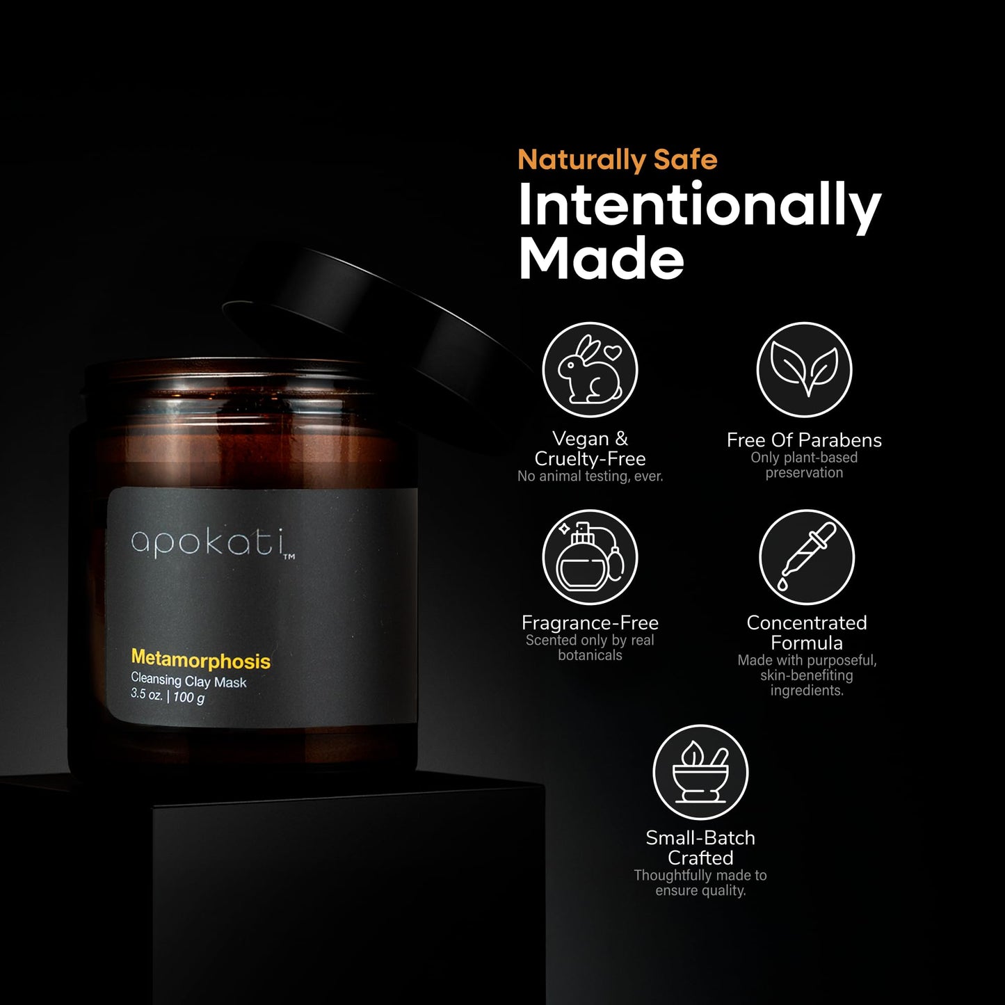 Apokati Metamorphosis Cleansing Clay Mask with Organic Herbs, Natural Resins, and Mineral-Rich Formula, Suitable for Sensitive Skin, 3.5oz (100g)