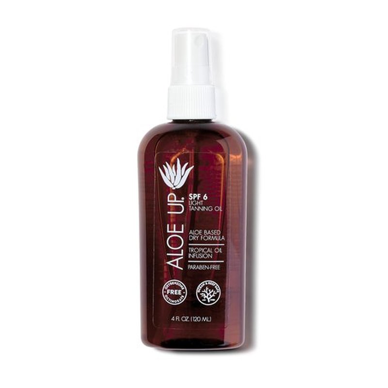 Aloe Up Light Tanning Oil With SPF 6 Sunscreen - Body and Face Tanning Oil for Outdoor Sun - With Pure Aloe Vera Oil and Natural Oils - Absorbs Quickly - Reef Friendly - Fresh Tropical Scent - 4 Oz
