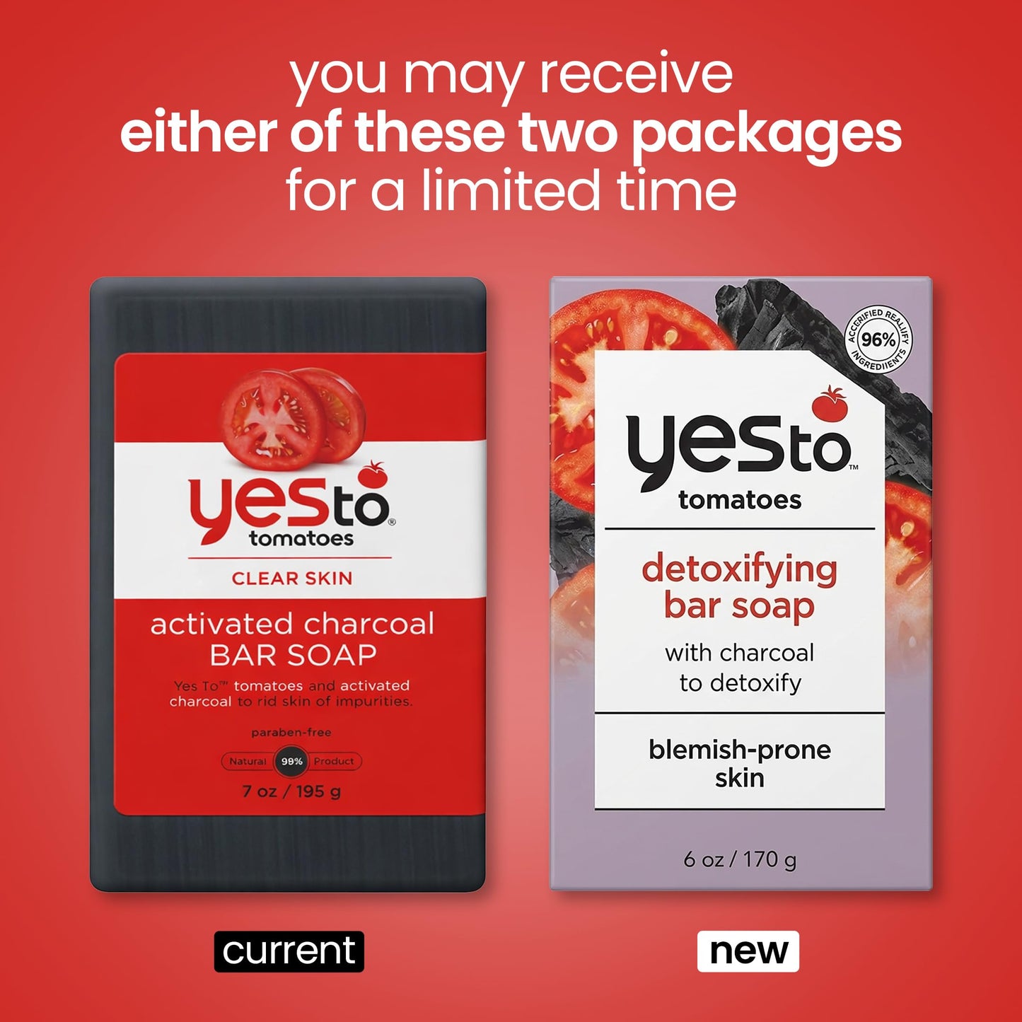 Yes To Tomatoes Charcoal Bar Soap with Tomato Extracts & Sunflower Seed Oil - Detoxifying Face & Body Soap for Men, Women, and Teens, 6 oz - Paraben-Free