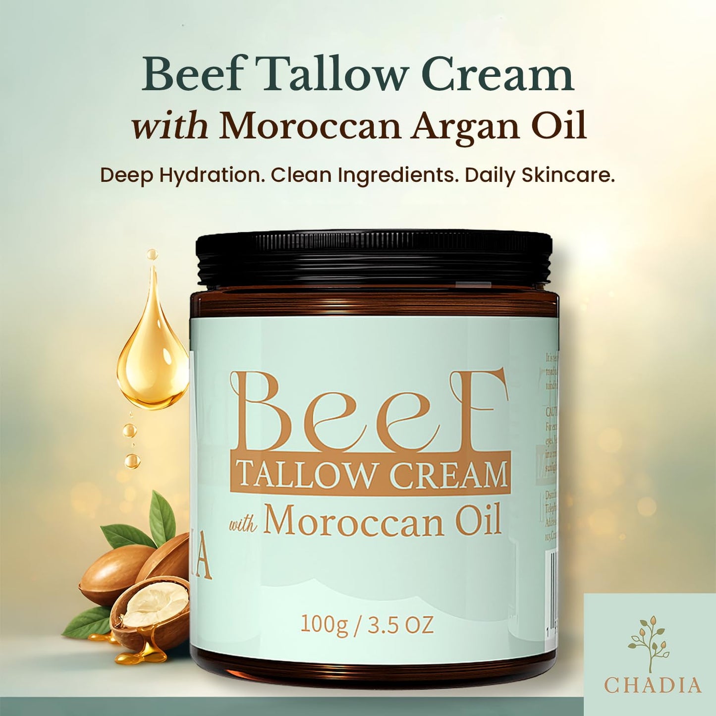Beef Tallow for Skin - Organic Grass Fed Beef Tallow Balm, Whipped Beef Tallow for Face & Body, Moisturizer for Dry Skin, Shea Butter with Moroccan Oil (3.5 oz)