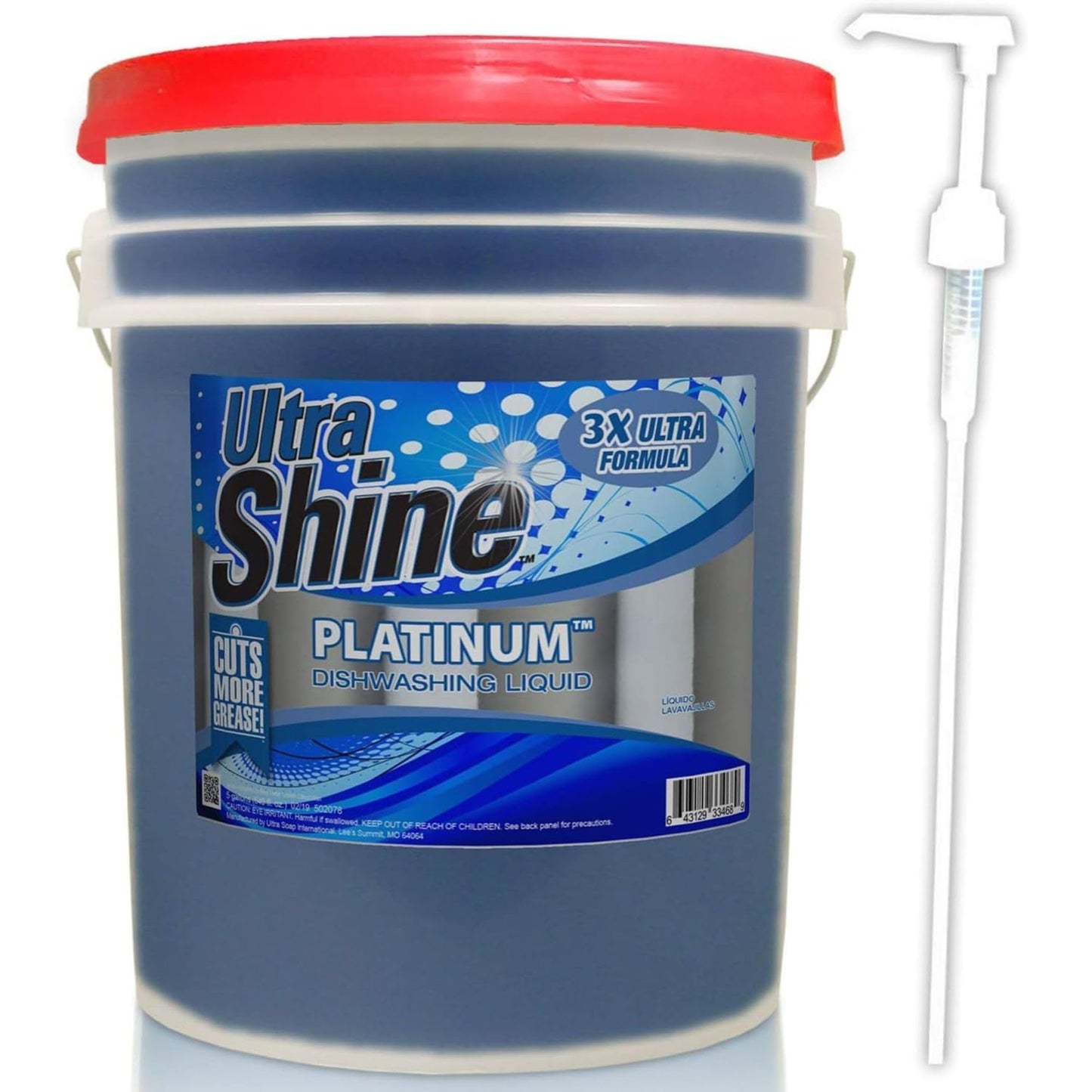 Ultra Shine 3X Platinum Concentrated Dishwashing Liquid Dish Soap, 5 Gallon Bucket - Bulk Refill Commercial Kitchen Degreaser with Grease Cleaning Power, Gentle on Hands and Skin