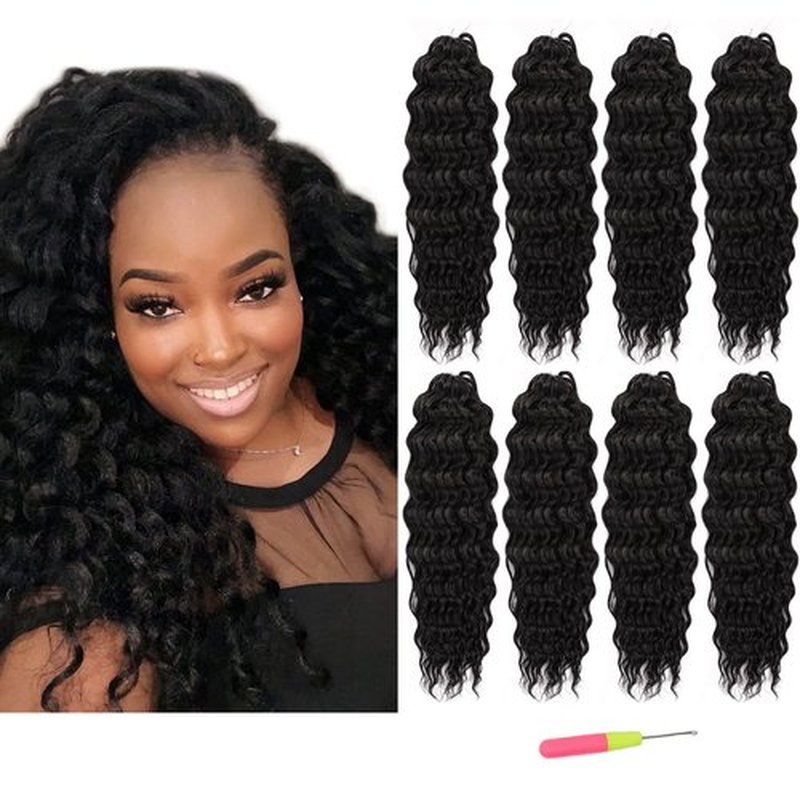 MAYSA Ocean Wave Crochet Hair Extensions,14in Curly Braiding Crochet Hair,8Packs Soft Synthetic Natural Black Crochet Hair Extensions for Black Women #1B