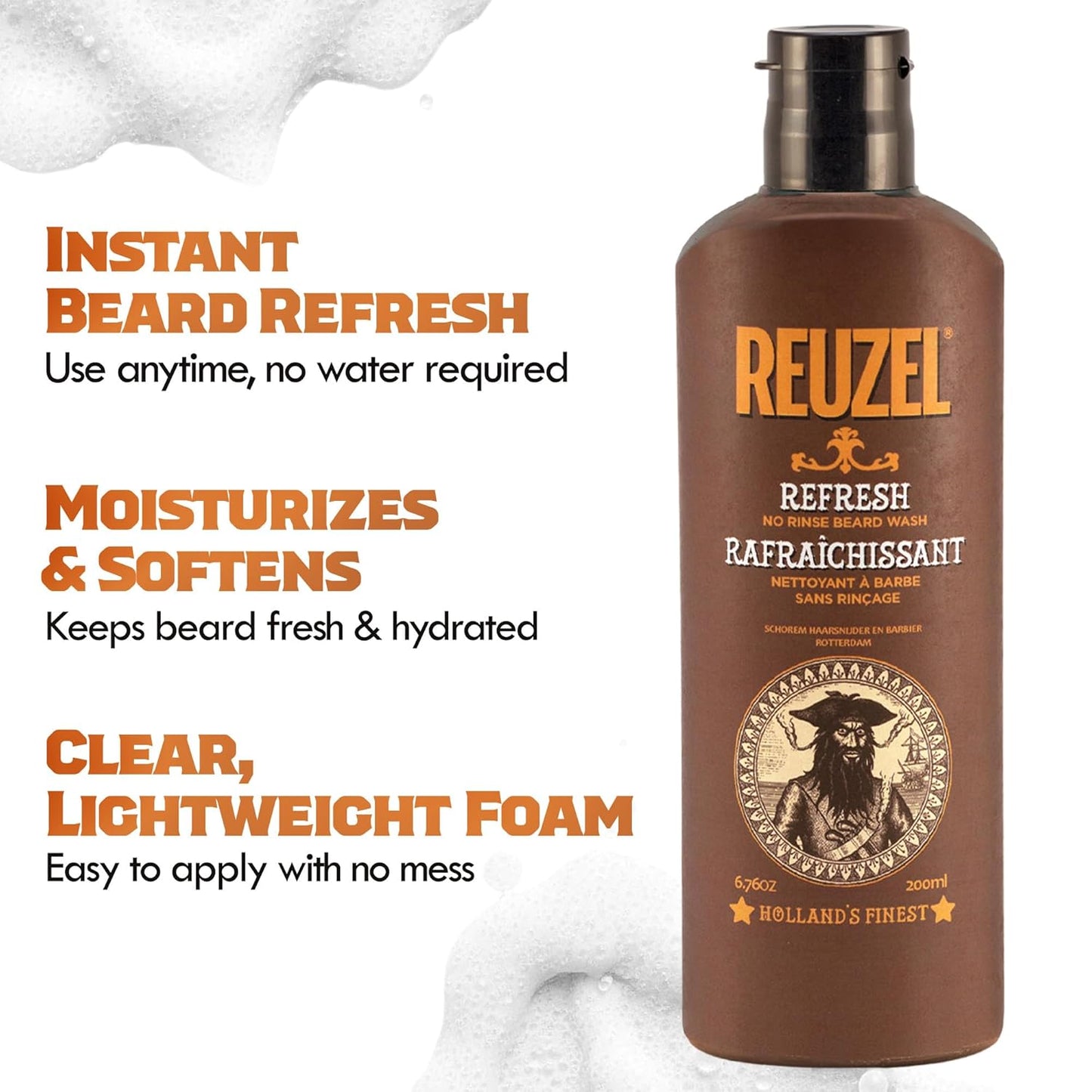 Reuzel Refresh No Rinse Beard Wash, Mens Beard Wash, 200 ml