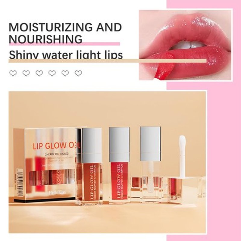 3 colors Big Brush Head Hydrating Lip Glow Oil, Plumping Lip Tint,Tinted Lip Balm Lip Care,Non-Sticky Long Lasting Lip Oil Gloss，Desalination Tender Moisturizing Repair Moisturizing(Set B)
