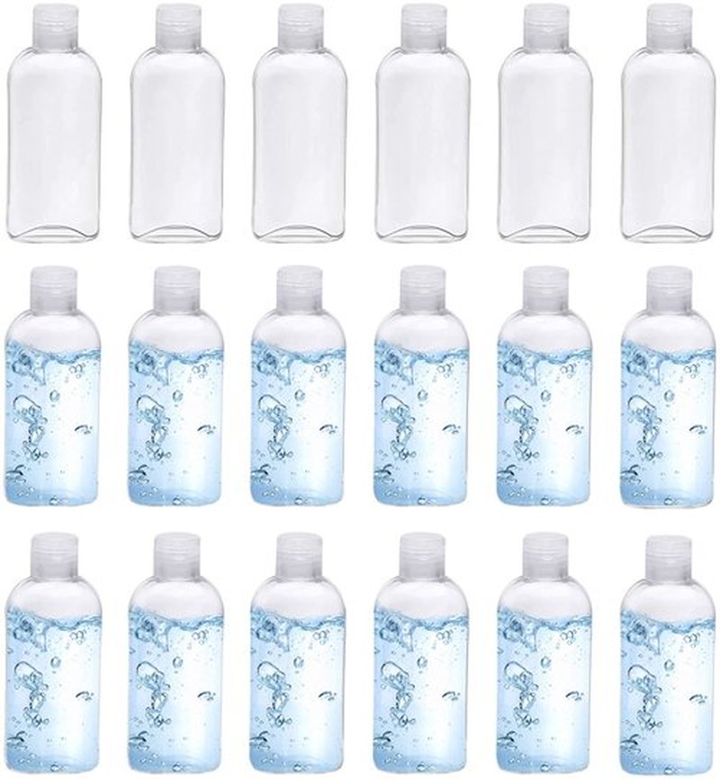 Kitchen GIMS Clear Plastic Empty Squeeze Bottles 18 Pack 3.4oz/100ml with Flip Cap TSA Travel Bottle for Shampoo, Conditioner & Lotion (18 Counts)