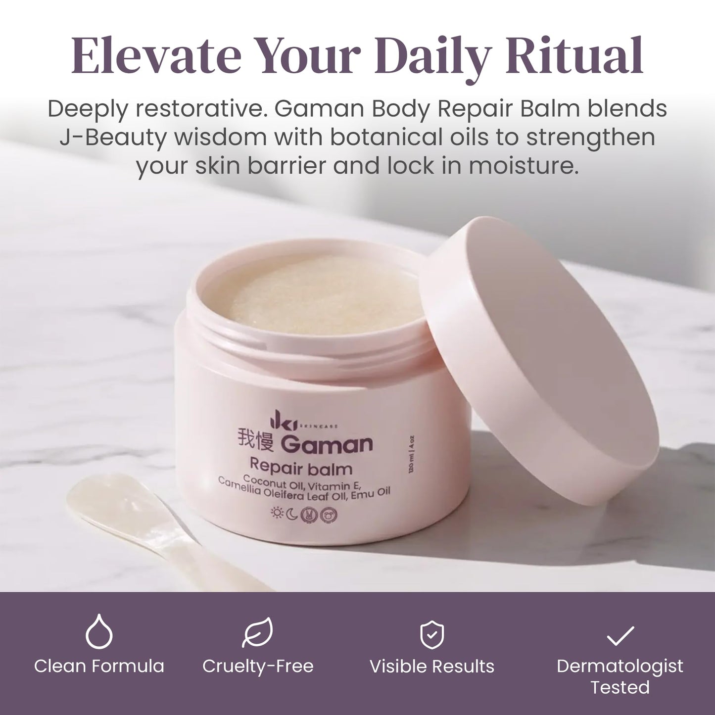IKI Skincare - Gaman Body Repair Balm - Intensely Nourishes Dry Skin - Repairs Damaged Skin Barrier - Soothes Irritation & Itching - Locks In 24-Hour Moisture - With Natural Oils & Vitamin E - 120ml