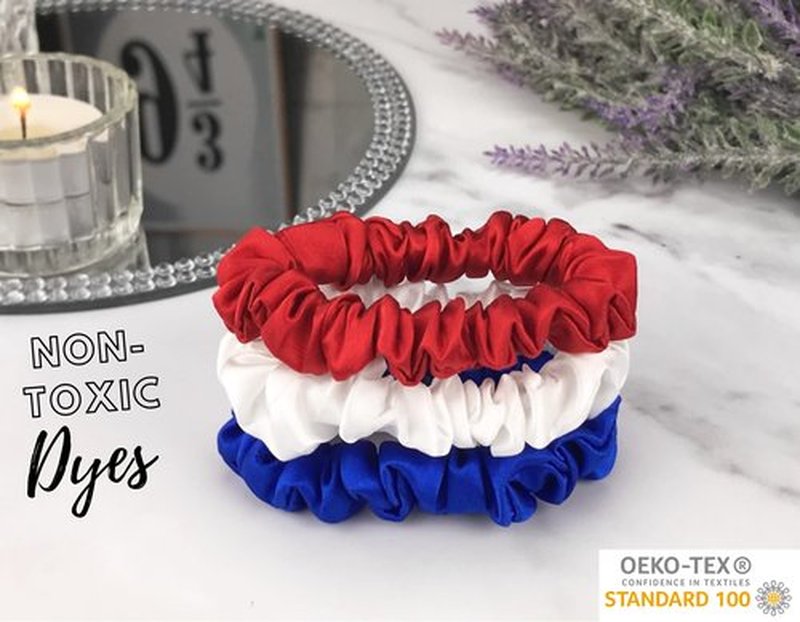 Celestial Silk Mulberry Silk Scrunchies for Hair (Small, Red, White, Blue)