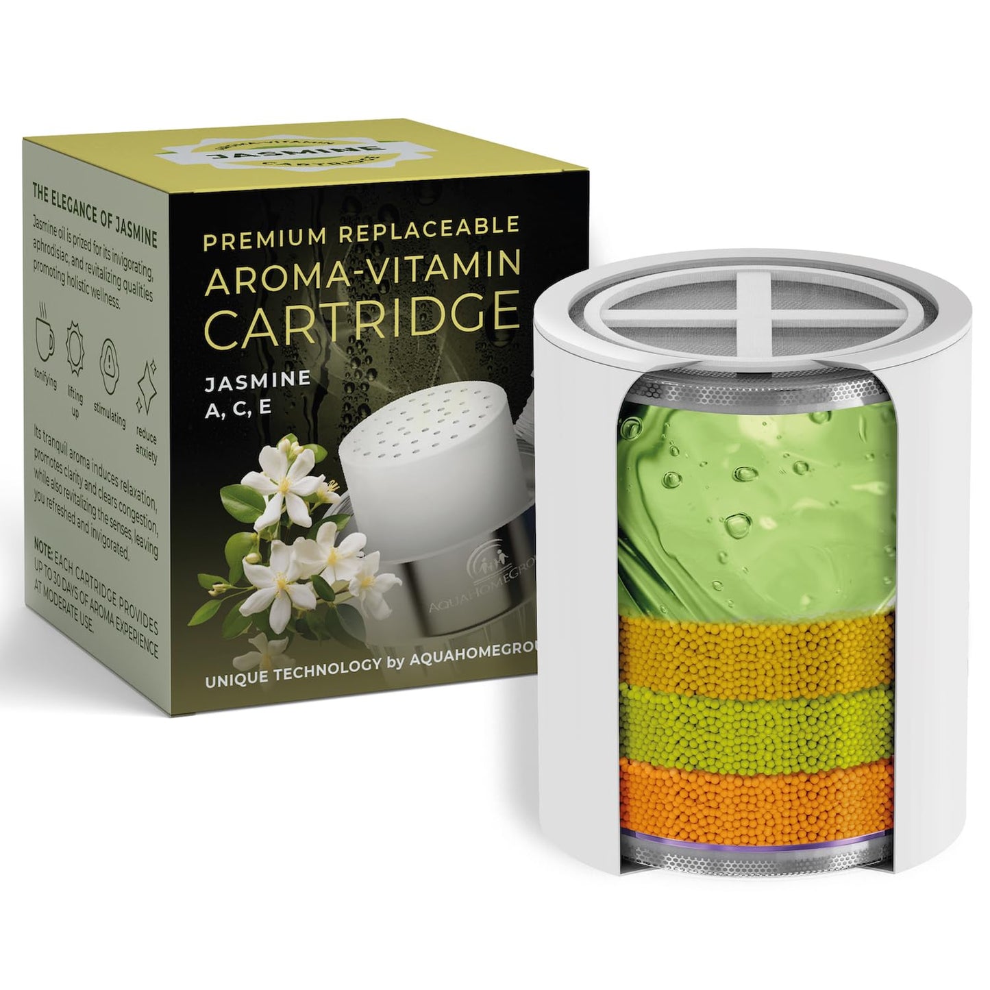 AquaHomeGroup Vitamin C+E+A Shower Filter Replacement Cartridge with Aroma Granules (Jasmine) - Reduces Chlorine, Supports Skin & Hair Health