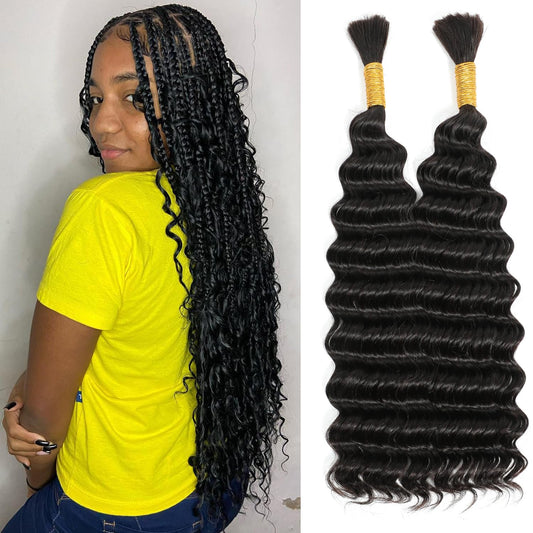 Human Braiding Hair 100g 20 Inch Deep Wave Bulk Human Hair Natural Black Wet and Wavy Human Hair Bundles for Braiding No Weft 12A Brazilian Virgin Human Hair